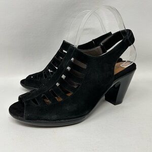 Euro Soft By Soft Woman’s Size 8.5M Black Leather Heel Sandal shoes
